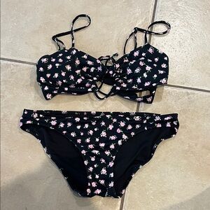 PINK Victoria's Secret Black Floral Bikini